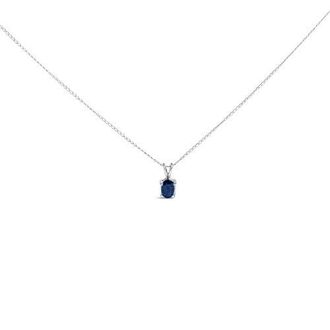 House of Brilliance 14K Gold 6x4MM Oval Shaped Gemstone Solitaire Pendant Necklace in Blue Sapphire | White at Nordstrom