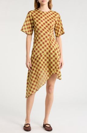 Damson Madder Harmony Gingham Asymmetric Dress in Chocolate Multi at Nordstrom, Size 10 Us