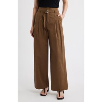 Mango Cubo Patalon Belted Cotton Blend Pants in Khaki Green at Nordstrom, Size 10