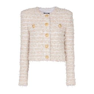 Balmain Cropped Tweed Jacket - female - Balmain - Tweed Jackets - White - S - Jackets