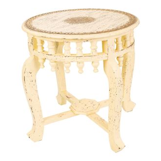 Wanderlust Deco Wanderlust Deco - Mesa De Centro De Madera Y Metal Color Marfil 45x45x52