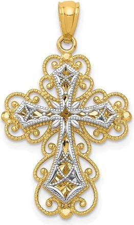 Diamond2Deal 14k Two-tone Gold Gold Polished 2 Level Filigree Cross Pendant