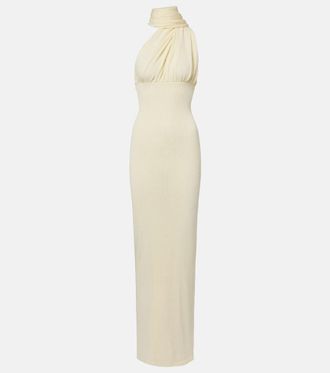 Aya Muse Thea scarf-detail ribbed-knit maxi dress