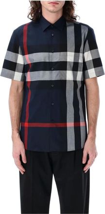 Burberry Overhemden, Heren, Veelkleurig, S, Katoen, Geruite katoenen overhemd met korte mouwen
