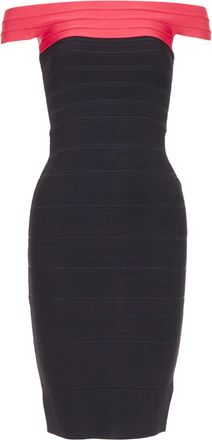 H&eacute;rve L&eacute;ger red colorblock off shoulder bandage bodycon cocktail dress XXS