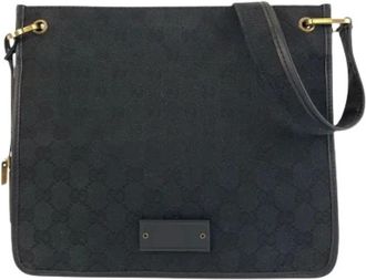 Gucci Pre-owned Cross Body Bags, female, Black, Size: ONE SIZE Pre-owned GG Canvas Leather Shoulder Bag