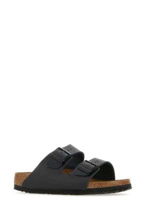 Birkenstock Unisex Black Leather Arizona Slippers Pelle Flat Shoes