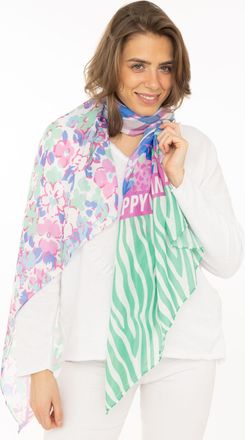 Zwillingsherz Schal ZWILLINGSHERZ Wild and Happy, Damen, multi, Web, Obermaterial: 100% Polyester, Modet&uuml;cher Schal, bunter Mustermix, Schriftzug, transparent
