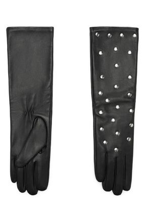 Mango Studded Leather Gloves in Black at Nordstrom, Size Medium