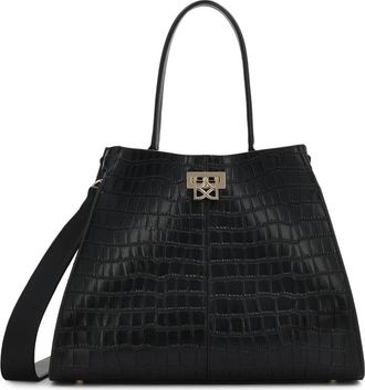 Kazar Zwarte reli&euml;flederen handtas - Dames - Handtassen - Zwart - ONE Size - Leer - Tassen
