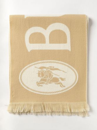 Burberry Sciarpa in pura lana merino con logo stampato e fondo sfrangiato