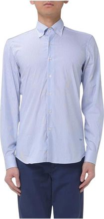 Fay Overhemd van katoenmix met streepdessin - Heren - Overhemden - Blauw - Maat: 4XL Katoen