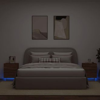 vidaXL Vidaxl - Mesitas De Noche Luces Led 2 Uds Madera Ingenier&iacute;a Roble Marr&oacute;n