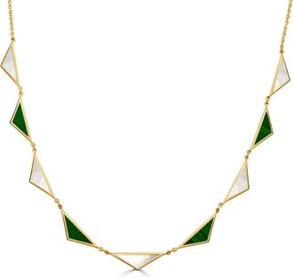Italian Gold, Inc 14K Yellow Gold 9 Station Triangle Necklacen-Mother of Pearl & Malachite