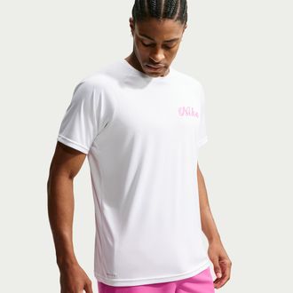 Nike Mens Swim Hydroguard Dri-FIT UV Short Sleeve Top in White | NESSG561-100