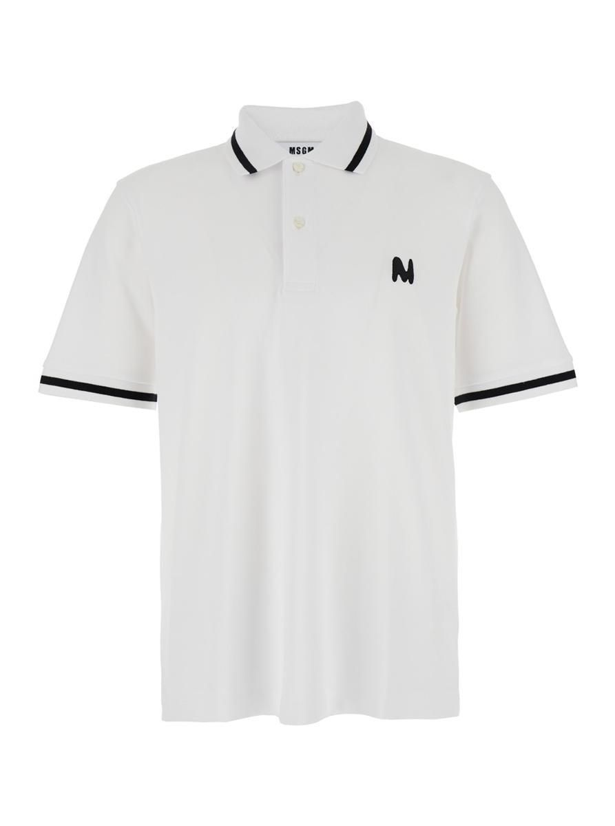 【送料&関税込】MSGM White Polo With Classic Collar And Logo Msgm White Polo With Classic Collar And Logo Embroidered On