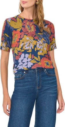 Vince Camuto Floral Short Sleeve Sweater in Classic Navy at Nordstrom, Size X-Large