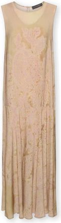 Elena Miro Lange Jurk met Print - Dames - Maxi kleedjes - Beige - 5XL - Polyester - Kleedjes