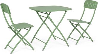 Konte Design Juego de bistrot con mesa y 2 sillas en acero verde salvia