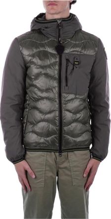 Blauer Hooded Jas met Logo en Zakken met Rits - Heren - Winterjassen - Groen - M - Leer - Jassen