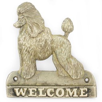 OEM Caniche: Un Cartel Para Puerta Con Un Perro, Una Placa De Bienvenida De Lat&oacute;n, Un Cartel &Uacute;nico Con La Palabra Bienvenido De Art-dog