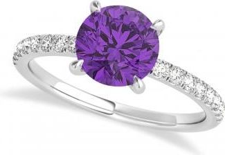 Allurez Round Amethyst & Diamond Single Row Hidden Halo Engagement Ring 14k White Gold (1.25ct)