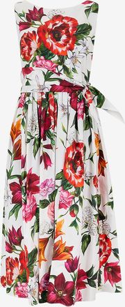 Dolce & Gabbana Ausgestelltes Popeline-Midikleid mit Anemonen und Lilien