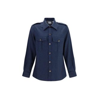 Brunello Cucinelli Blue Wool Oves Aries Mens Shirt
