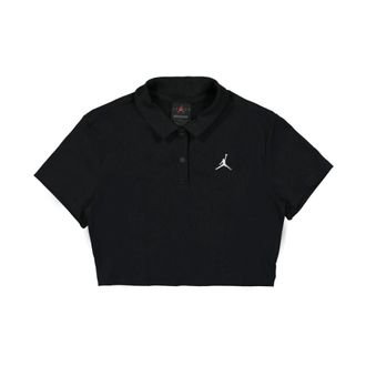 Nike Jordan Fitness, Dames, Zwart, M, Katoen, Cropped Ribgebreide Polo