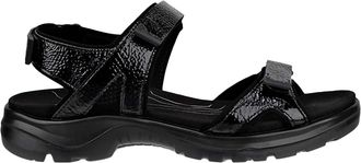 Ecco Womens 2.0 3S Crinkle Patent Offroad Sandal In Black