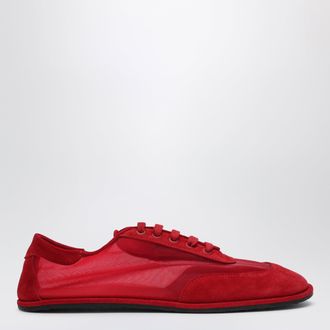 Dear Frances Red sneakers in semi-sheer mesh and suede