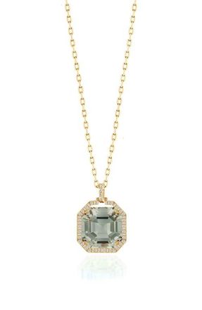 Goshwara Gossip Asscher Cut Stone & Pav&eacute; Diamond Pendant Necklace in Translucent Green at Nordstrom, Size 16