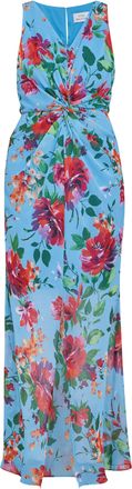 Gina Bacconi Womens Jennifer Printed Maxi Dress With Twist Bodice - Blue - Size 14 UK