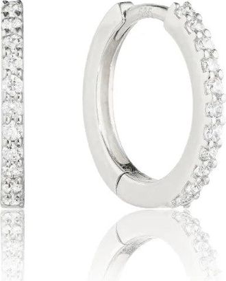 Lily & Roo Silver Diamond Style Slim Huggie Hoop Earrings