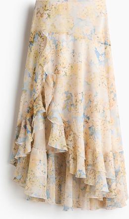 H&M Jupe mit Volant - Hellgelb/Gebl&uuml;mt