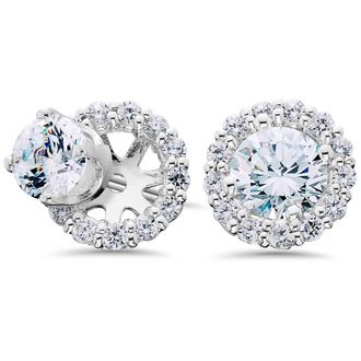 Pompeii3 Womens 3/4ct Diamond Studs & Earring Halo Jackets Solid 14k White Gold