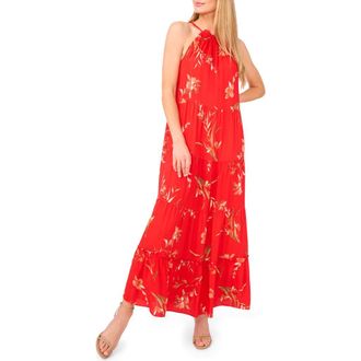 CeCe by Cynthia Steffe Floral Print Tiered Maxi Dress in Fiery Red at Nordstrom Rack, Size X-Large