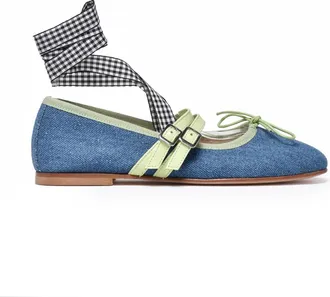 Giancarlo Abbigliamento Denim Gingham Ballerina Flats