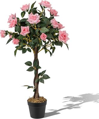 Costway Costway - 93cm &Aacute;rbol De Flores Artificial, Planta Floral Falsa Con Rosas, Tronco De Madera Real, Planta En Maceta, &Aacute;rbol De Rosas Falso, Decoraci&oacute;n In