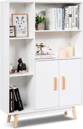 Costway Costway - Armario De Consola Blanco Aparador Con Puerta Y Compartimentos Estanter&iacute;a Librer&iacute;a De Madera Estante Lateral Para Hogar Oficina Sal&oacute;n