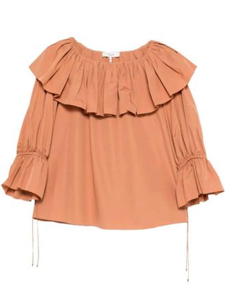 Chlo&eacute; Orange Round Neck Ruffled Top