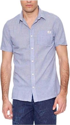 Pepe Jeans London Shirt - Heren - Korte mouwen Overhemden - Blauw - M - Katoen - Overhemden