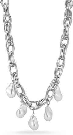 Sphera Milano Faux Pearl Charm Necklace in Silver at Nordstrom Rack
