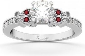 Allurez Butterfly Diamond & Ruby Engagement Ring 14k White Gold (0.20ct)