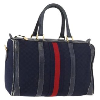 Gucci Pre-owned Handbags, female, Blue, Size: ONE SIZE Pre-owned Vintage Micro Small GG Canvas Hand Bag