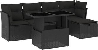 vidaXL Set De Sof&aacute;s De Jard&iacute;n 6 Piezas Y Cojines Rat&aacute;n Sint&eacute;tico Negro Vidaxl