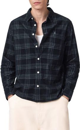 AllSaints Rockley Corduroy Button-Up Shirt in Surge Black at Nordstrom, Size X-Small