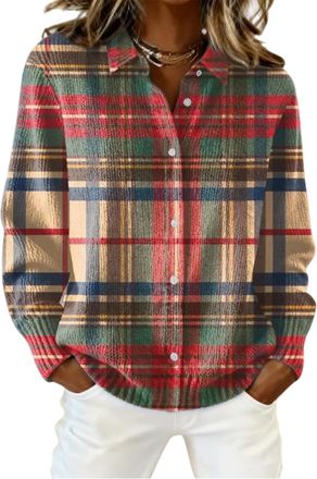 Generic Womens Plaid Print Casual Cotton Buttoned Cardigan Sweater, Plaid Knitted Cropped Cardigan Sweater 2026 (X,L)