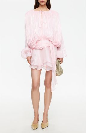 Lioness Elements Pleated Long Sleeve Minidress in Baby Pink at Nordstrom, Size X-Small