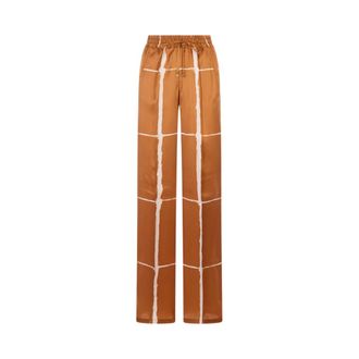 Kiton Wide Trousers, female, Brown, Size: 2XS Floral-Print Drawstring Trousers